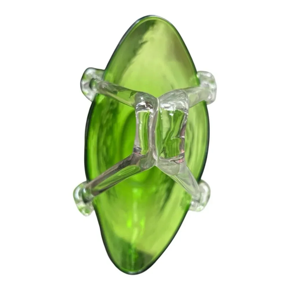 Vintage Hand Blown Green Glass Purse Vase With Handles 8.5 x 6.5
